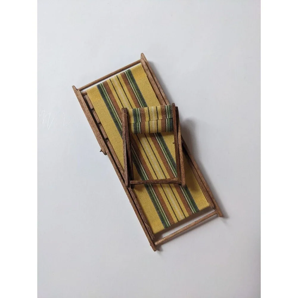 Vintage‎ Dollhouse Miniature Folding Beach Patio Outdoor Chaise Lounge Furniture